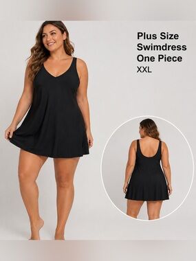 Plus Size Swimdress Women One Piece Swimsuit Dresses Skirt Bathing Suit/size XXL